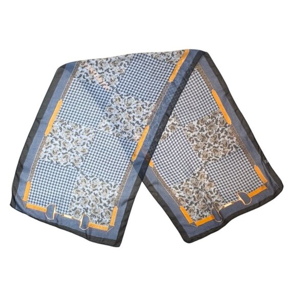 2/$30 NEW Navy Gray Black Gold Rectangle Silky Fashion Scarf Paisley Geometric - Picture 3 of 7